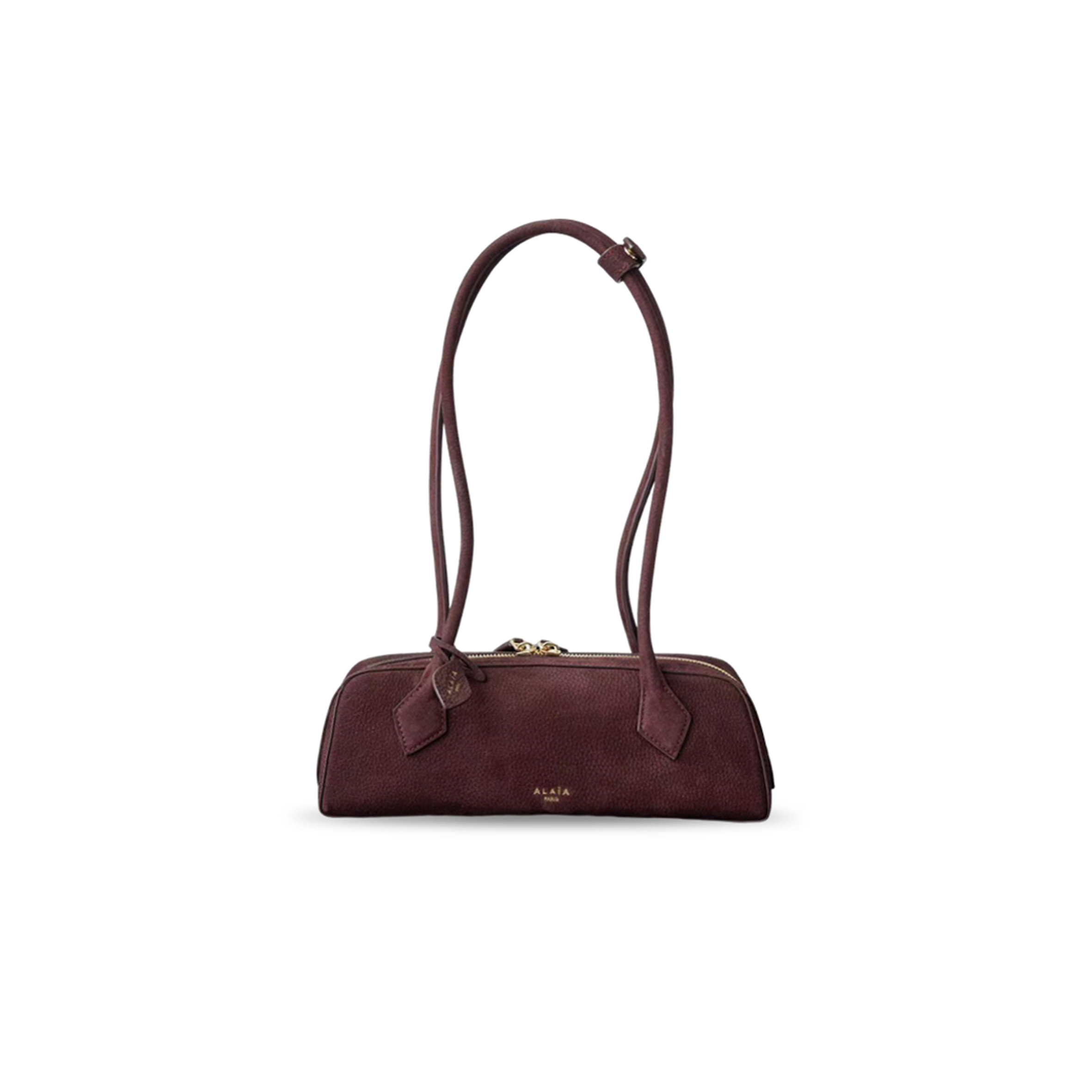 ALAÏA LE TECKEL SMALL SUEDE SHOULDER BAG BURGUNDY AA1S06033CA214 (27*9*8cm)